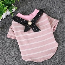 KFX-2754109 Pet Striped Cotton T-Shirt in Navy Blue and Pink for Comfortable Casual Wear