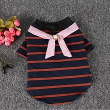 KFX-2754109 Pet Striped Cotton T-Shirt in Navy Blue and Pink for Comfortable Casual Wear