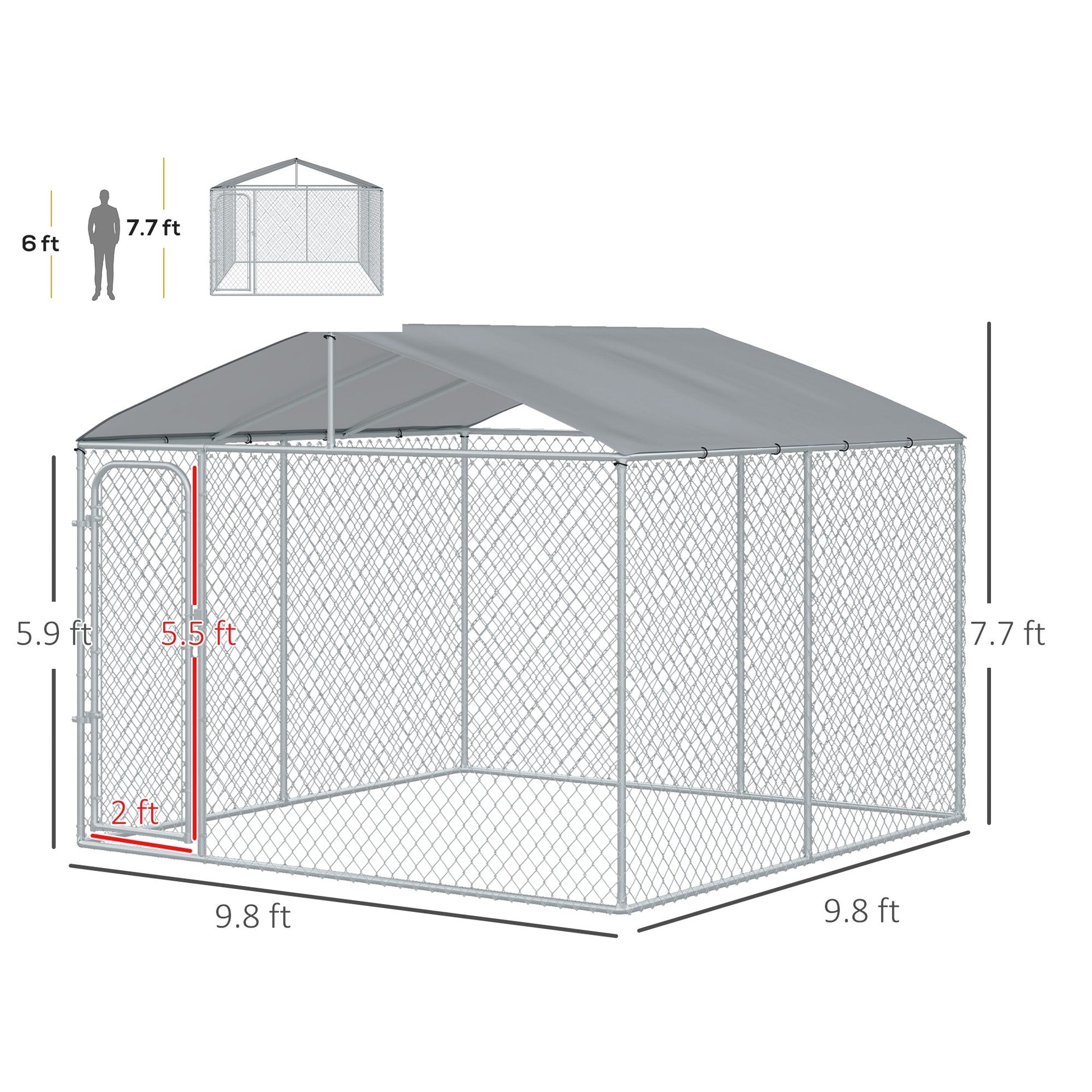 KFX-2757181 Secure Outdoor Dog Kennel with Galvanized Steel Fence and Roof, 9.8' x 9.8' x 7.7' for Large Breeds