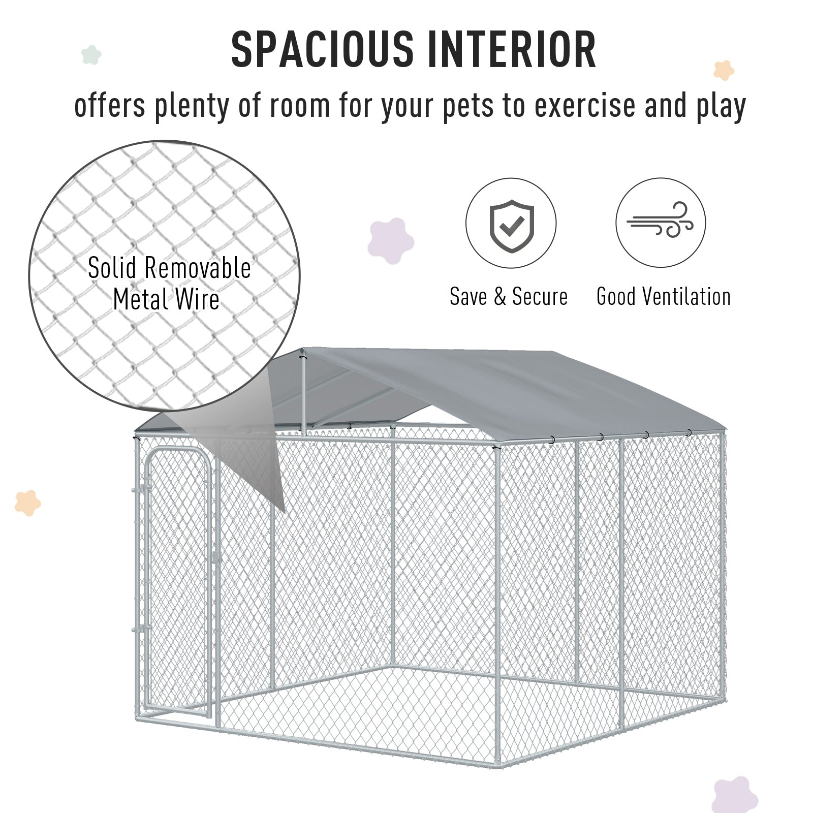 KFX-2757181 Secure Outdoor Dog Kennel with Galvanized Steel Fence and Roof, 9.8' x 9.8' x 7.7' for Large Breeds