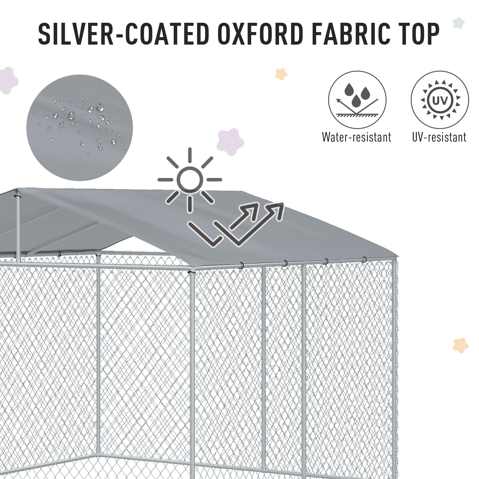 KFX-2757181 Secure Outdoor Dog Kennel with Galvanized Steel Fence and Roof, 9.8' x 9.8' x 7.7' for Large Breeds