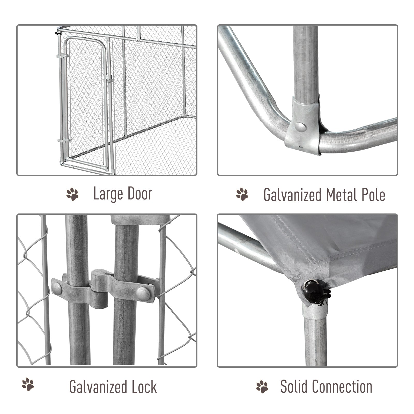 KFX-2757181 Secure Outdoor Dog Kennel with Galvanized Steel Fence and Roof, 9.8' x 9.8' x 7.7' for Large Breeds