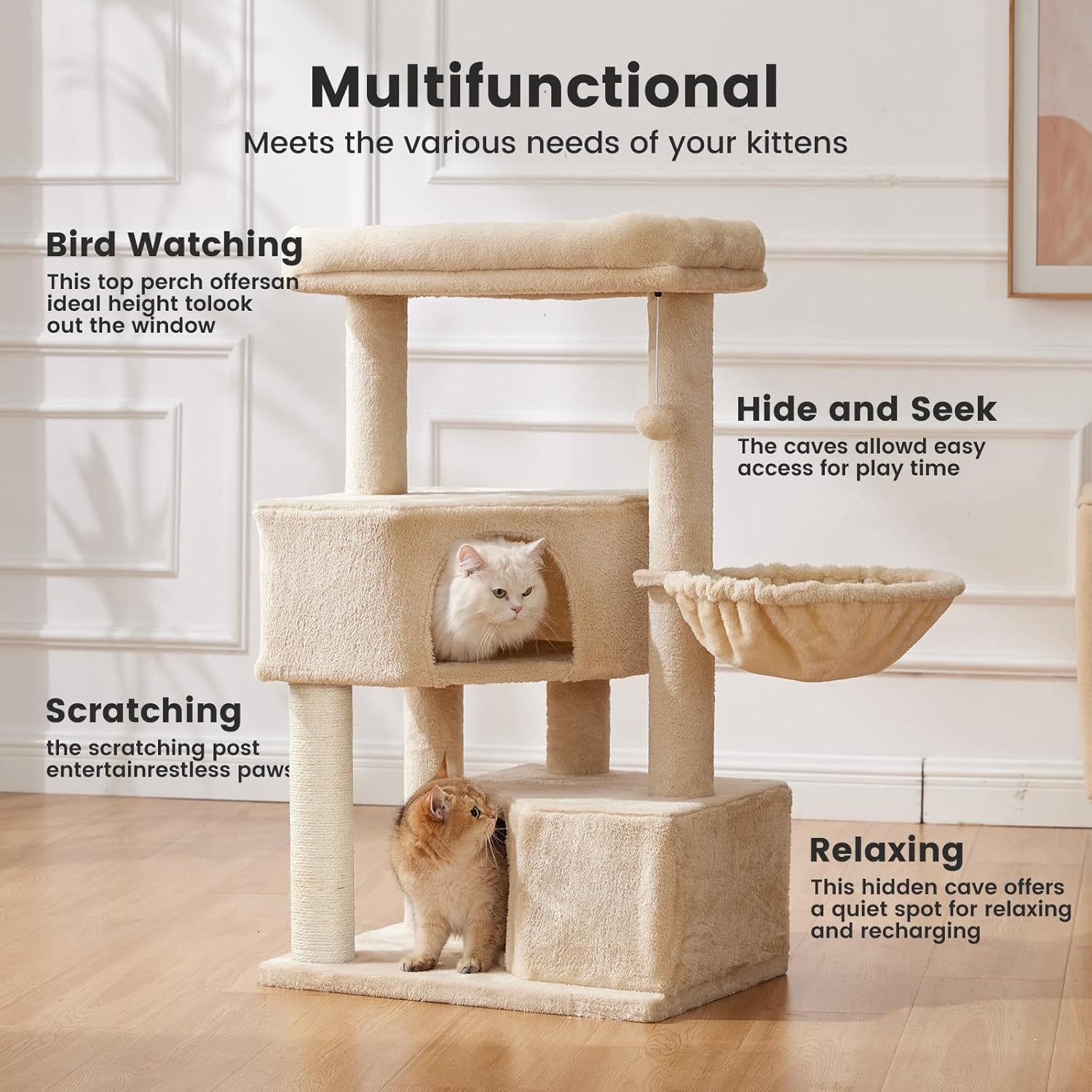 KFX-2758973 Large Cat Tree with Heavy-Duty Scratch Post and Washable Perch for Medium to Large Cats