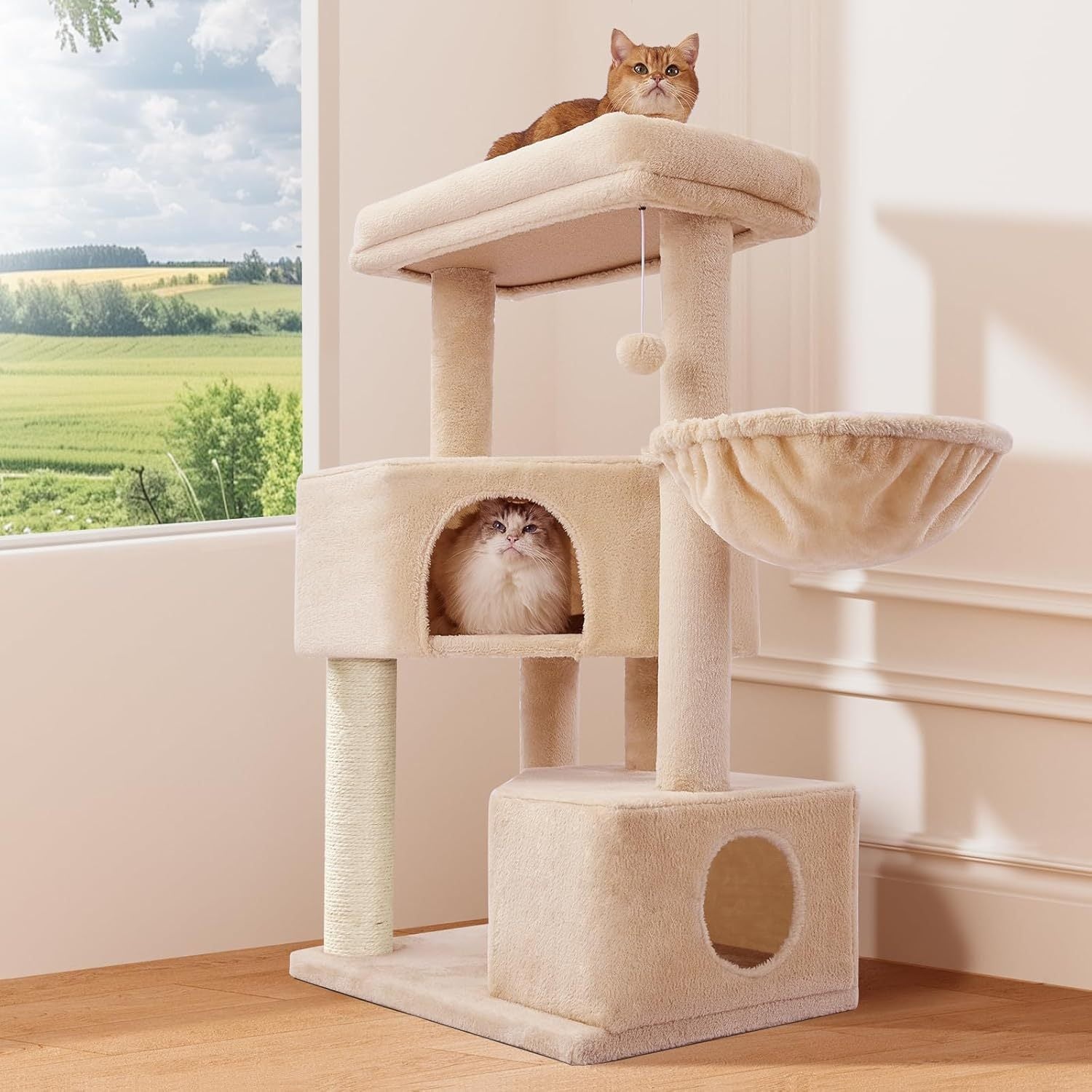 KFX-2758973 Large Cat Tree with Heavy-Duty Scratch Post and Washable Perch for Medium to Large Cats