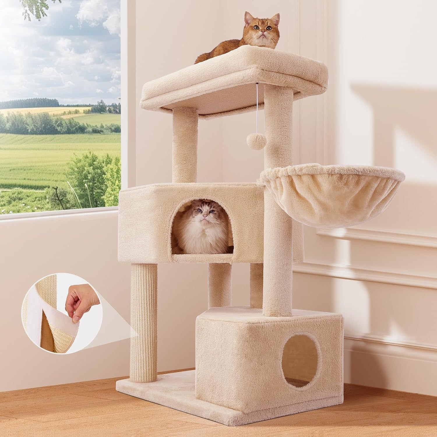 KFX-2758973 Large Cat Tree with Heavy-Duty Scratch Post and Washable Perch for Medium to Large Cats
