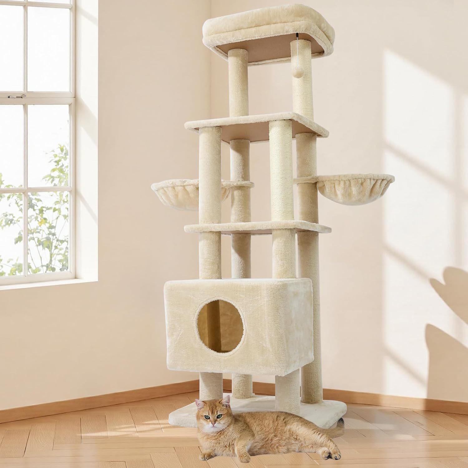 KFX-2758973 Large Cat Tree with Heavy-Duty Scratch Post and Washable Perch for Medium to Large Cats