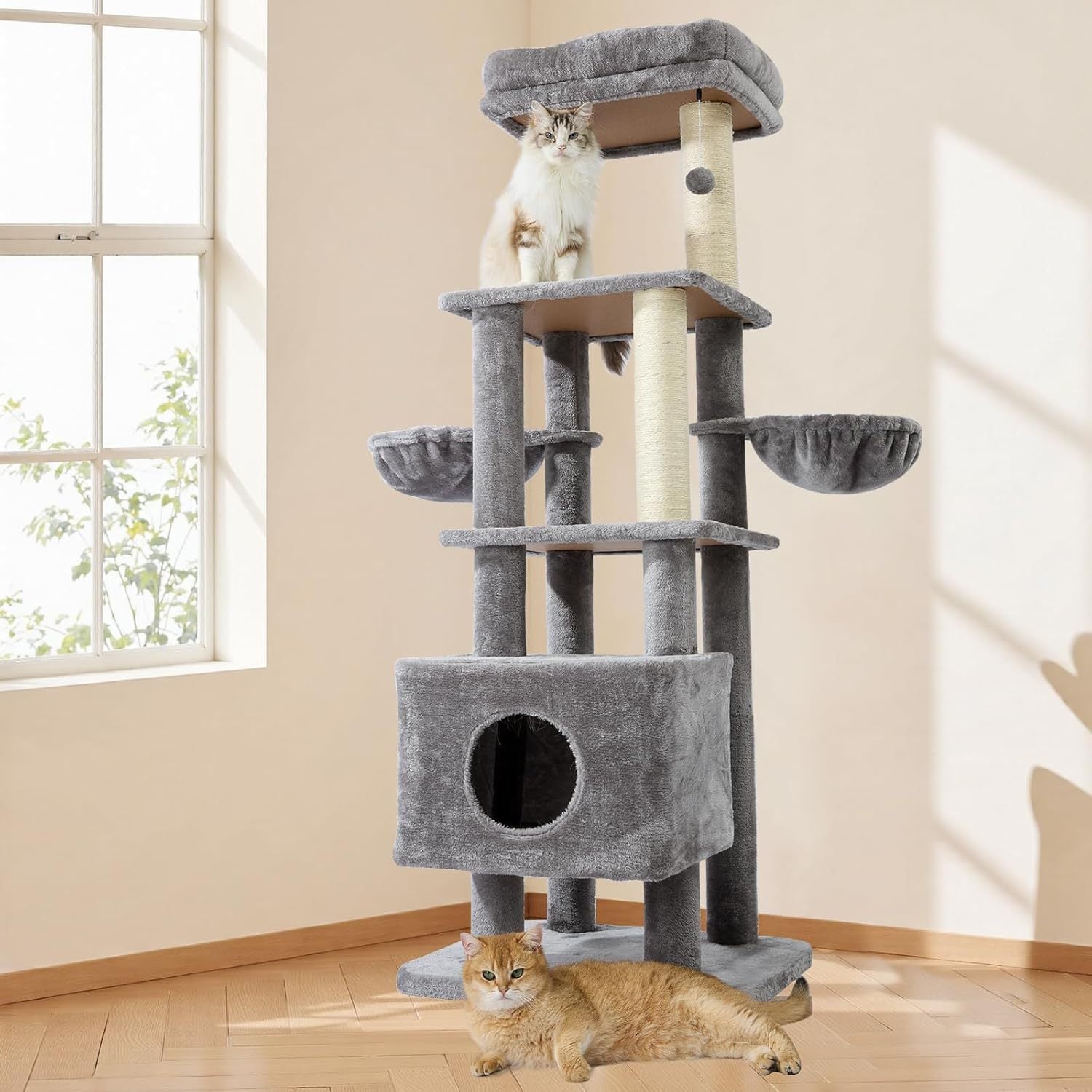KFX-2758973 Large Cat Tree with Heavy-Duty Scratch Post and Washable Perch for Medium to Large Cats