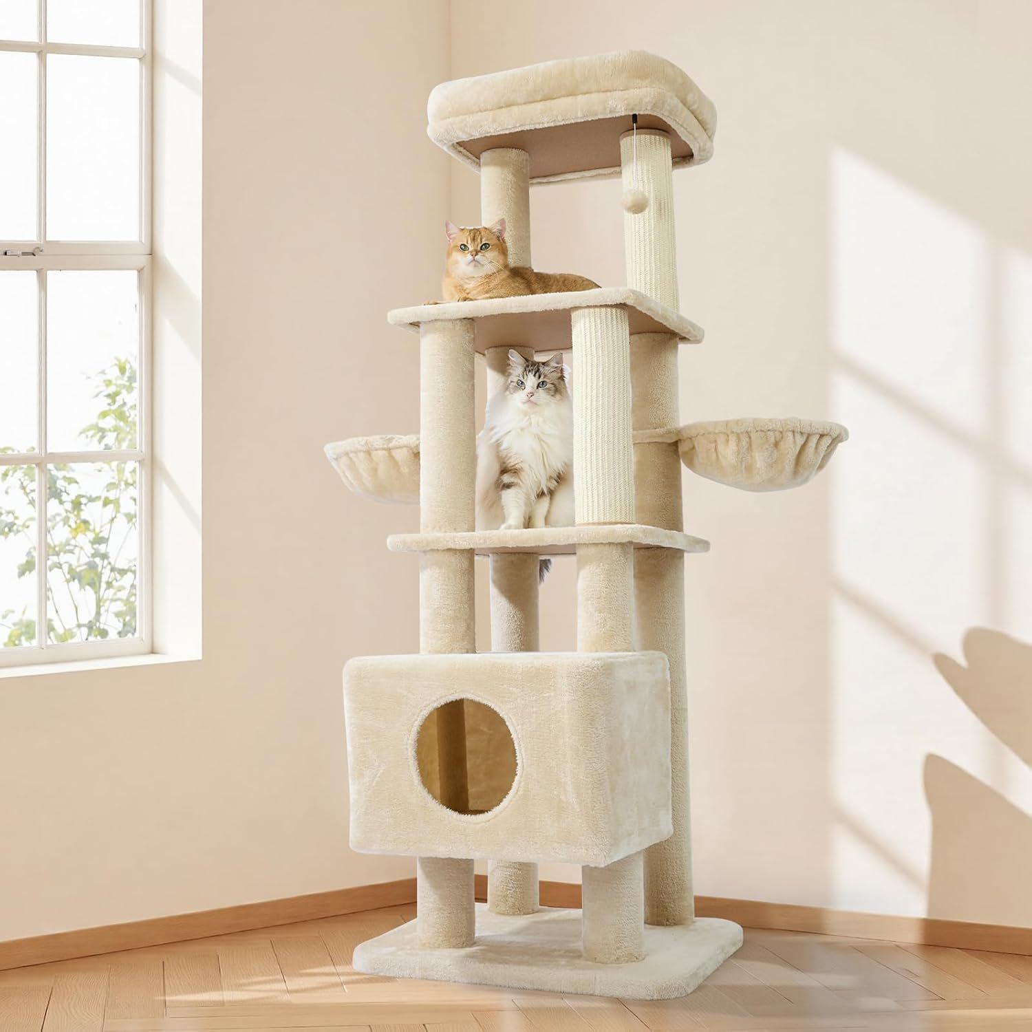 KFX-2758973 Large Cat Tree with Heavy-Duty Scratch Post and Washable Perch for Medium to Large Cats