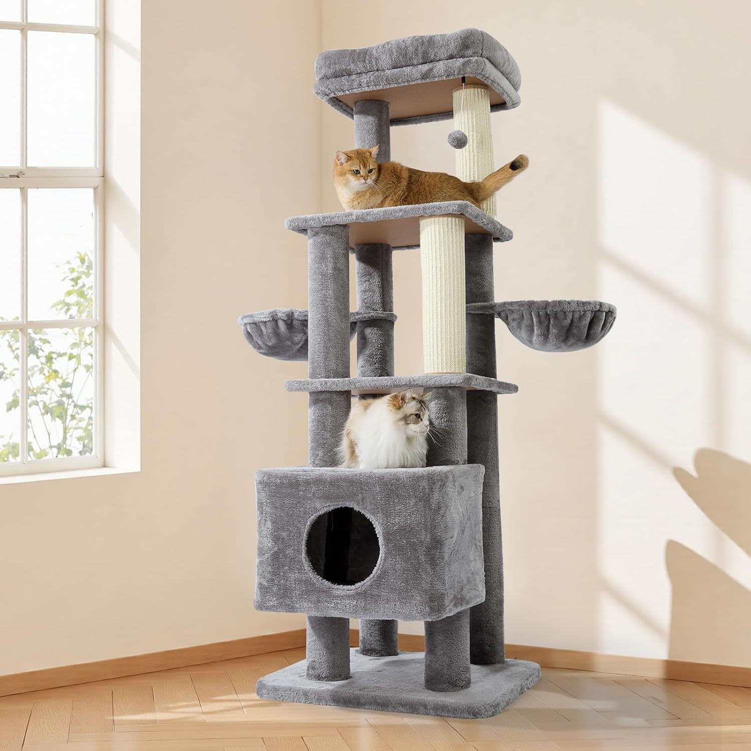 KFX-2758973 Large Cat Tree with Heavy-Duty Scratch Post and Washable Perch for Medium to Large Cats