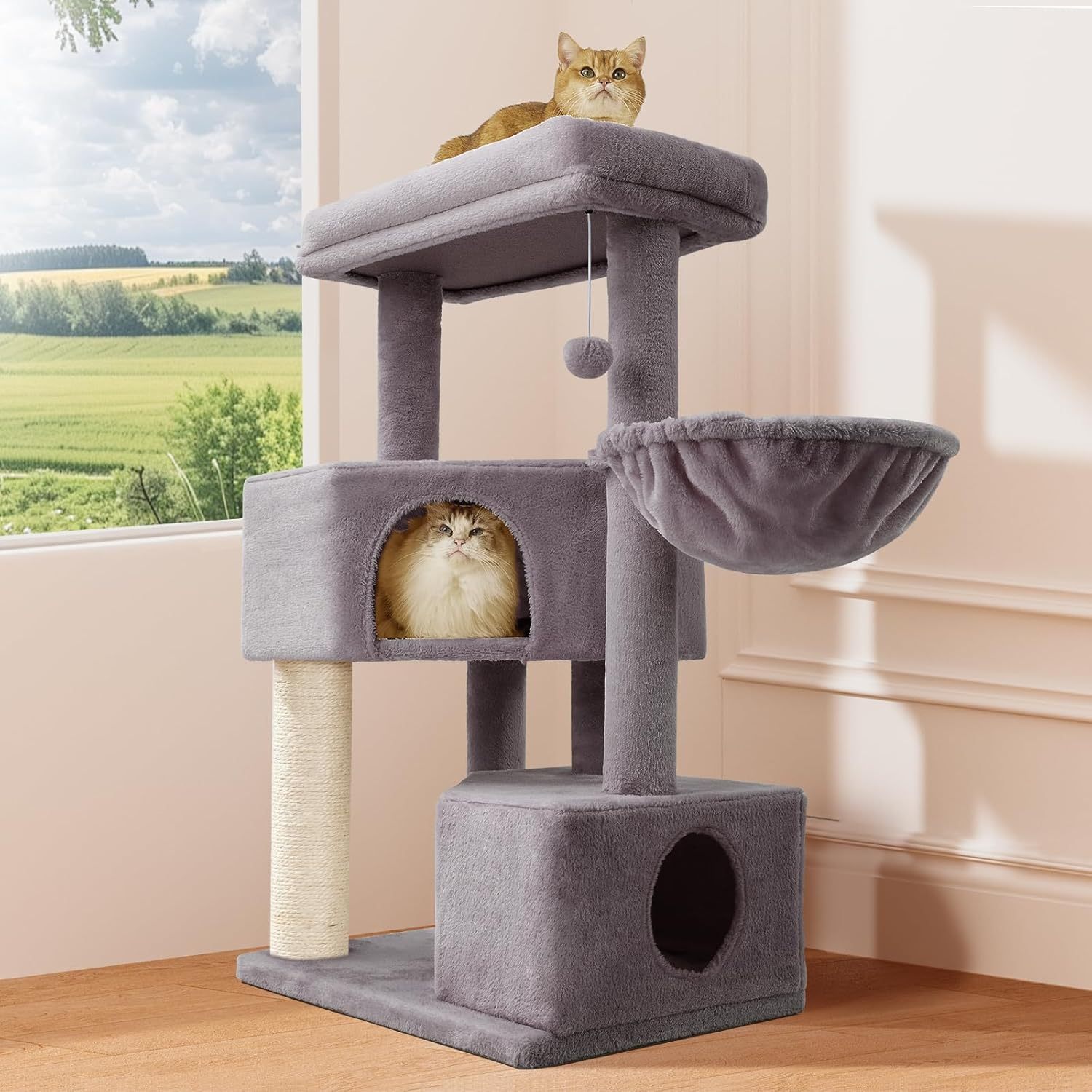 KFX-2758973 Large Cat Tree with Heavy-Duty Scratch Post and Washable Perch for Medium to Large Cats