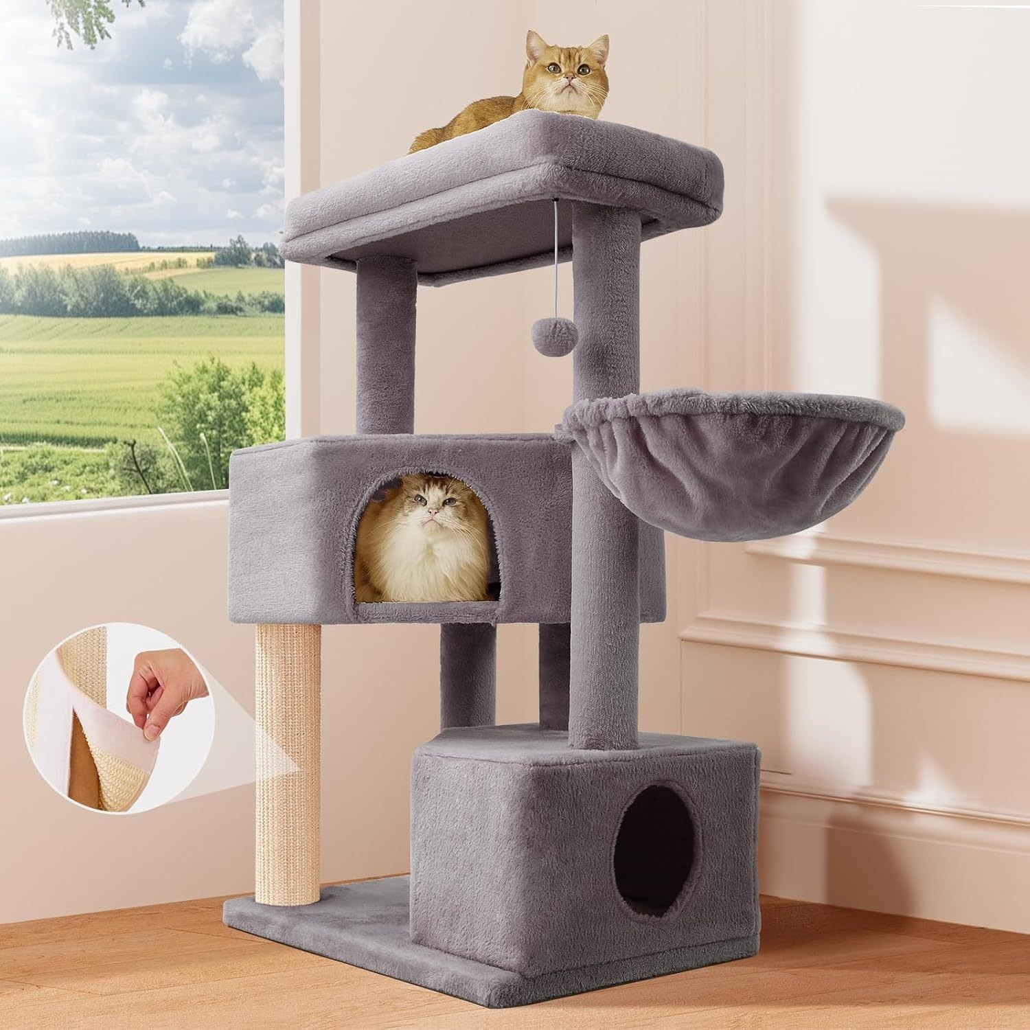 KFX-2758973 Large Cat Tree with Heavy-Duty Scratch Post and Washable Perch for Medium to Large Cats