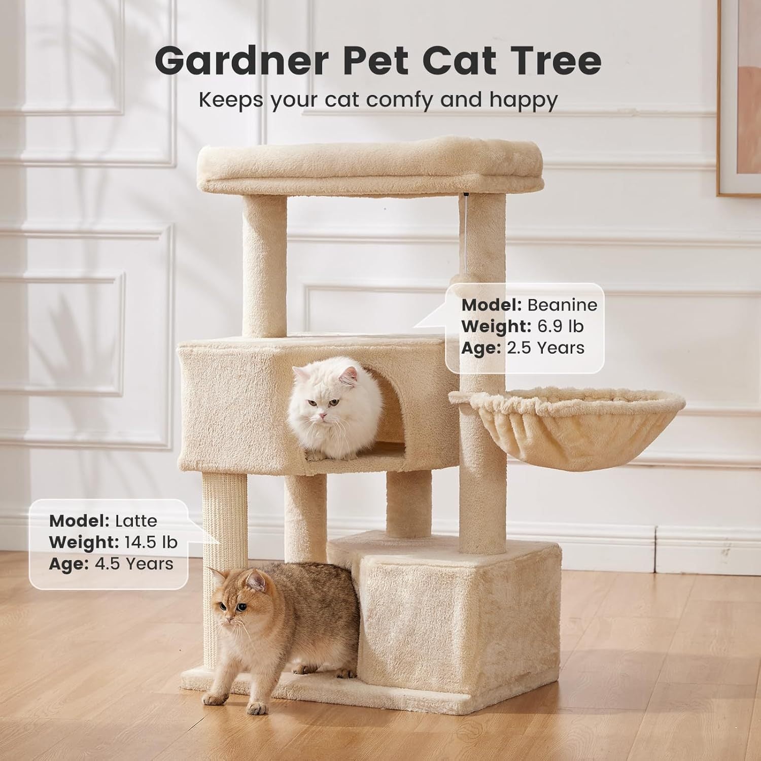 KFX-2758973 Large Cat Tree with Heavy-Duty Scratch Post and Washable Perch for Medium to Large Cats