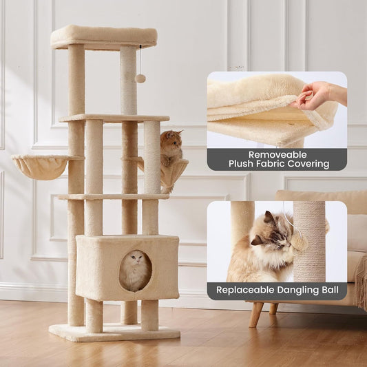 KFX-2758973 Large Cat Tree with Heavy-Duty Scratch Post and Washable Perch for Medium to Large Cats