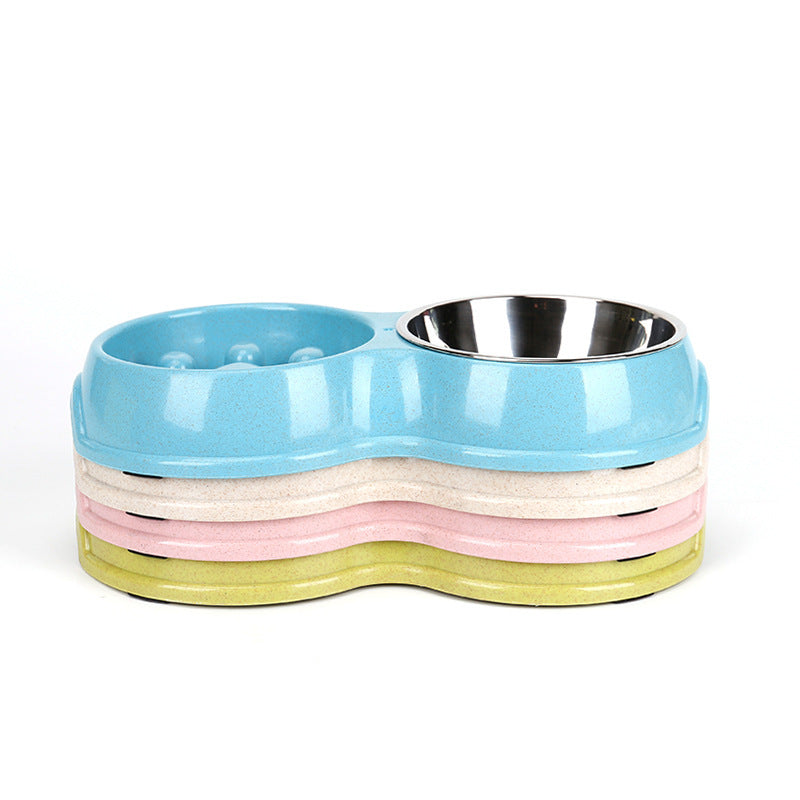 KFX-2759485 Two-in-One Wheat Straw Anti-Choking Slow Food Double Bowl with Stainless Steel Insert