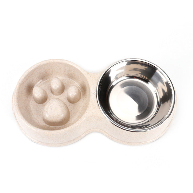 KFX-2759485 Two-in-One Wheat Straw Anti-Choking Slow Food Double Bowl with Stainless Steel Insert