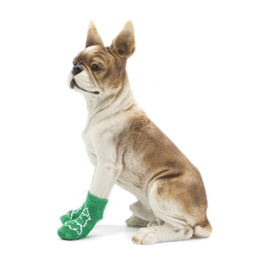 KFX-2760125 Non-Slip Cotton Dog Socks - Green Christmas Tree Design for All Seasons