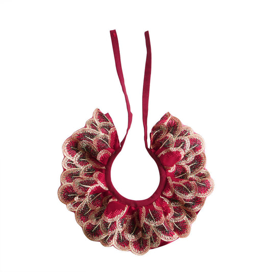 KFX-2761277 Lace Embroidered Scarf in Red, Blue, Pink, and Beige - Versatile Cloth Accessory for All Seasons