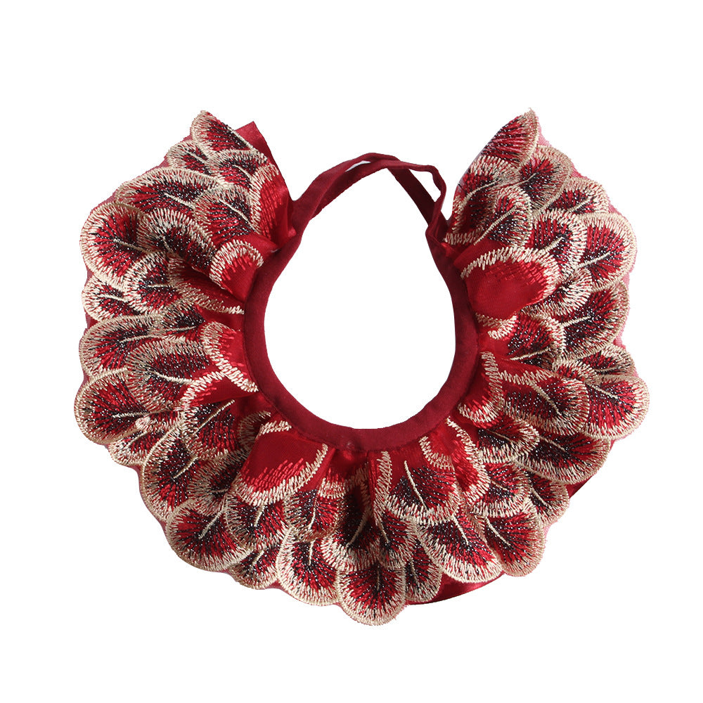 KFX-2761277 Lace Embroidered Scarf in Red, Blue, Pink, and Beige - Versatile Cloth Accessory for All Seasons