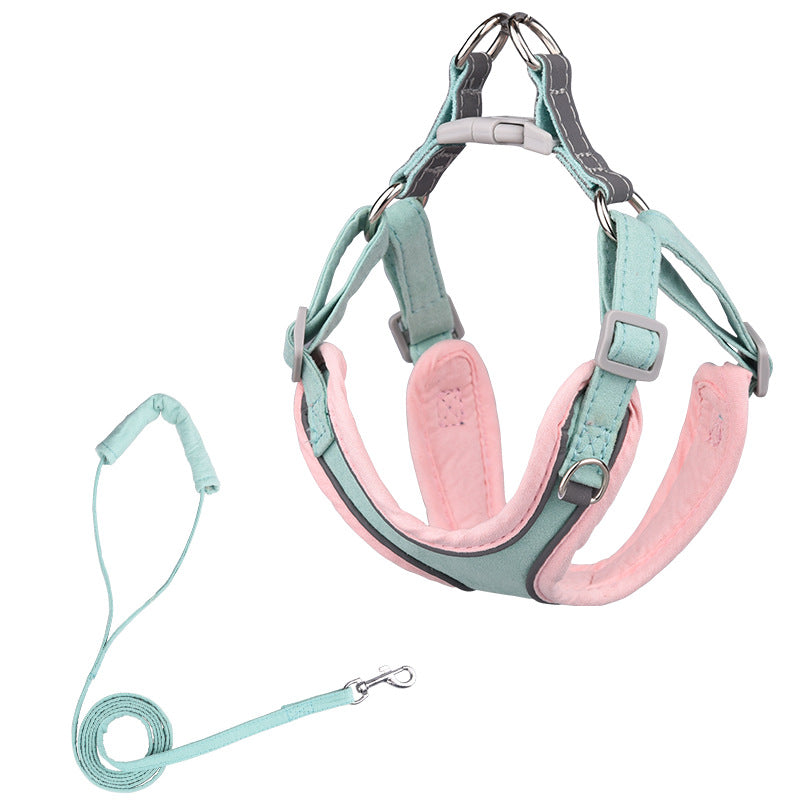KFX-2762557 Suede Pet Chest Harness and Leash Set for Dogs in Various Colors