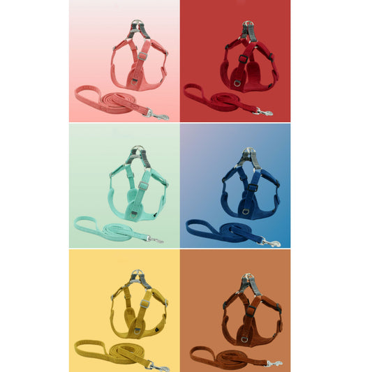 KFX-2762557 Suede Pet Chest Harness and Leash Set for Dogs in Various Colors