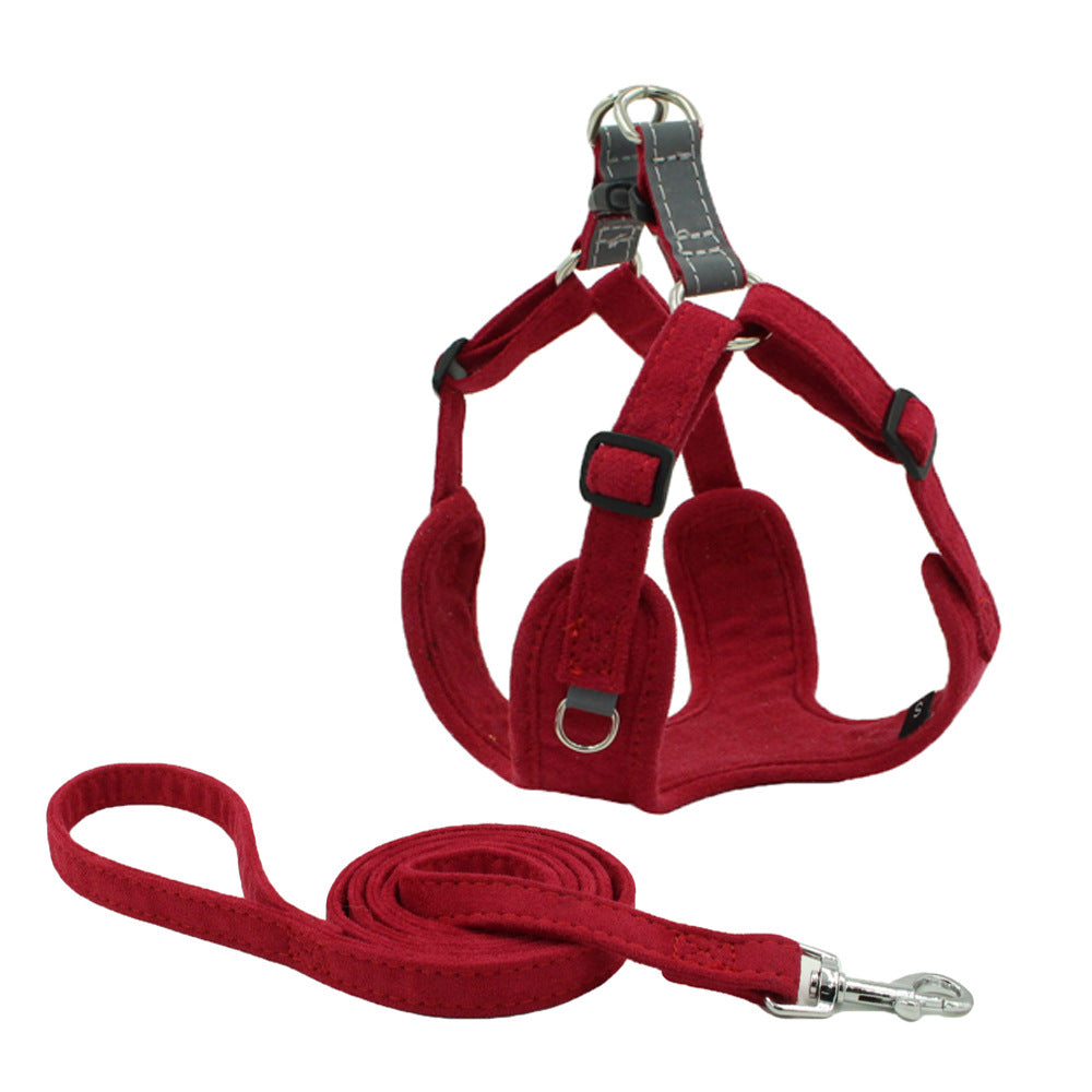 KFX-2762557 Suede Pet Chest Harness and Leash Set for Dogs in Various Colors