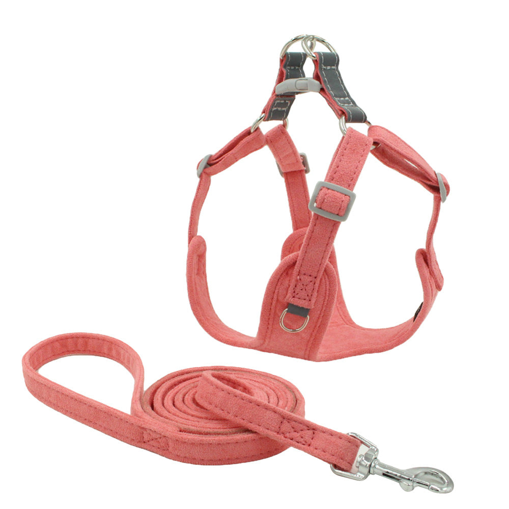 KFX-2762557 Suede Pet Chest Harness and Leash Set for Dogs in Various Colors