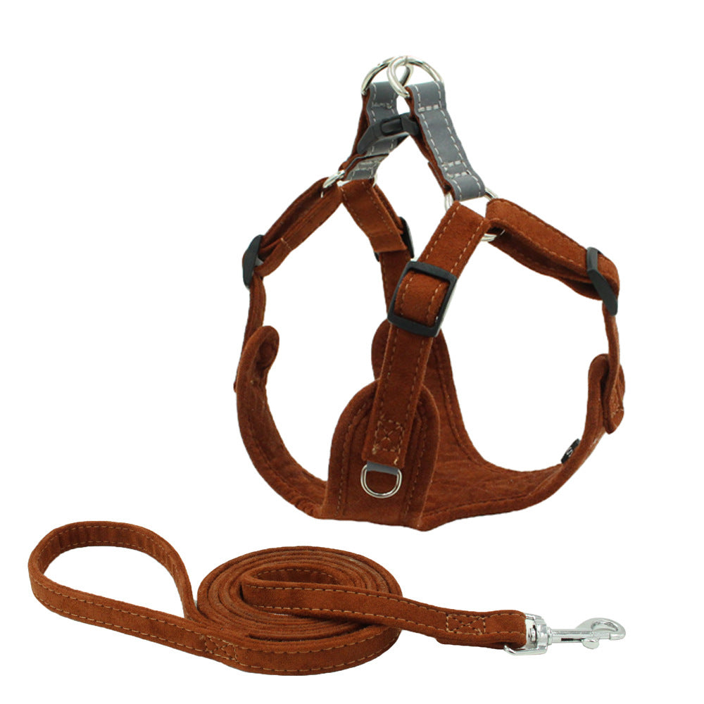 KFX-2762557 Suede Pet Chest Harness and Leash Set for Dogs in Various Colors