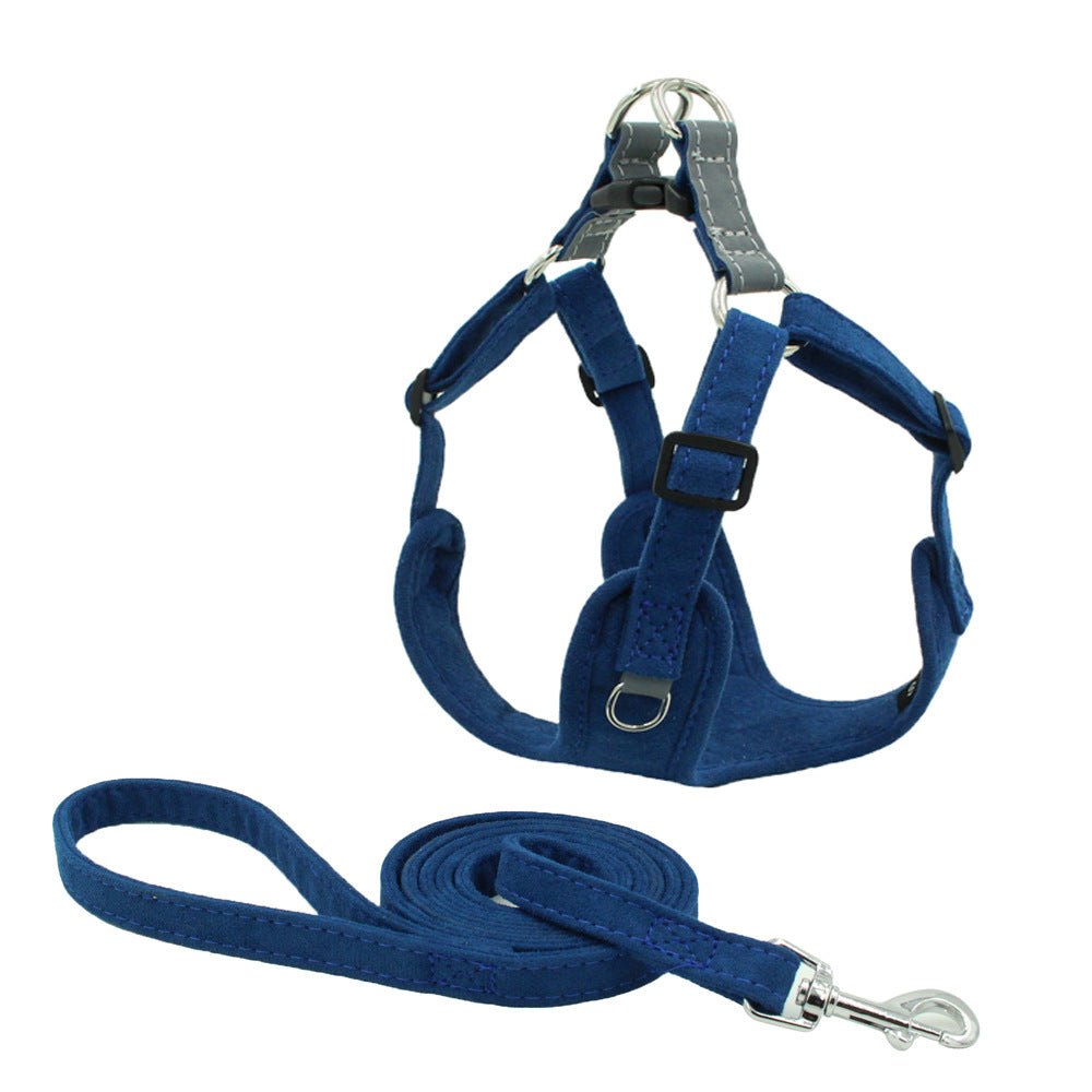 KFX-2762557 Suede Pet Chest Harness and Leash Set for Dogs in Various Colors
