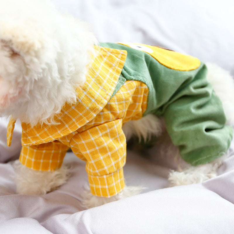 KFX-2763837 Avocado Green Four-Legged Cat Overalls in Polyester for Spring and Summer
