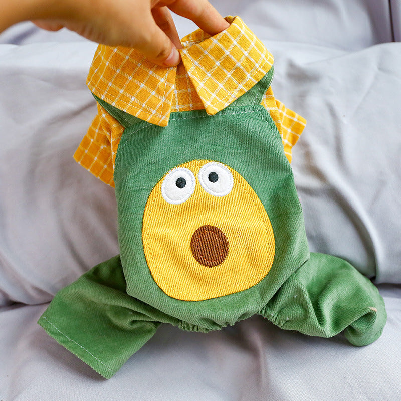 KFX-2763837 Avocado Green Four-Legged Cat Overalls in Polyester for Spring and Summer