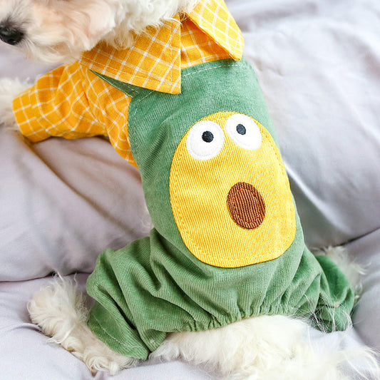 KFX-2763837 Avocado Green Four-Legged Cat Overalls in Polyester for Spring and Summer