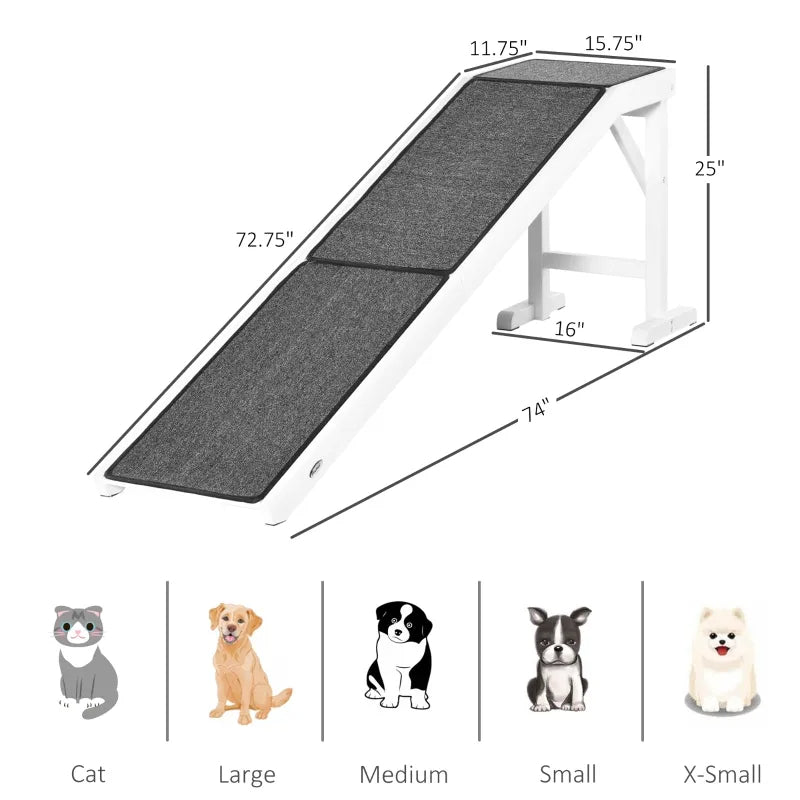 KFX-2767421 Foldable Dog Ramp with Non-Slip Carpet Top Platform for Easy Access to Sofas - Gray & White