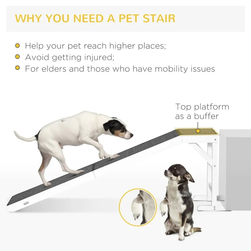 KFX-2767421 Foldable Dog Ramp with Non-Slip Carpet Top Platform for Easy Access to Sofas - Gray & White