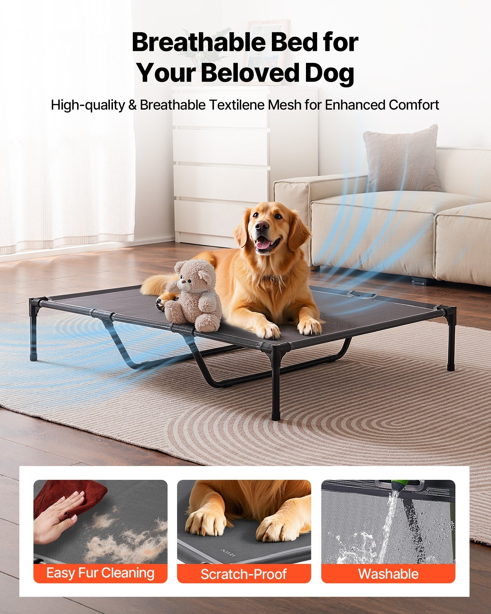 KFX-2767677 Elevated Dog Bed for Large Dogs - Portable Raised Cot with Sturdy Metal Frame, XL Size
