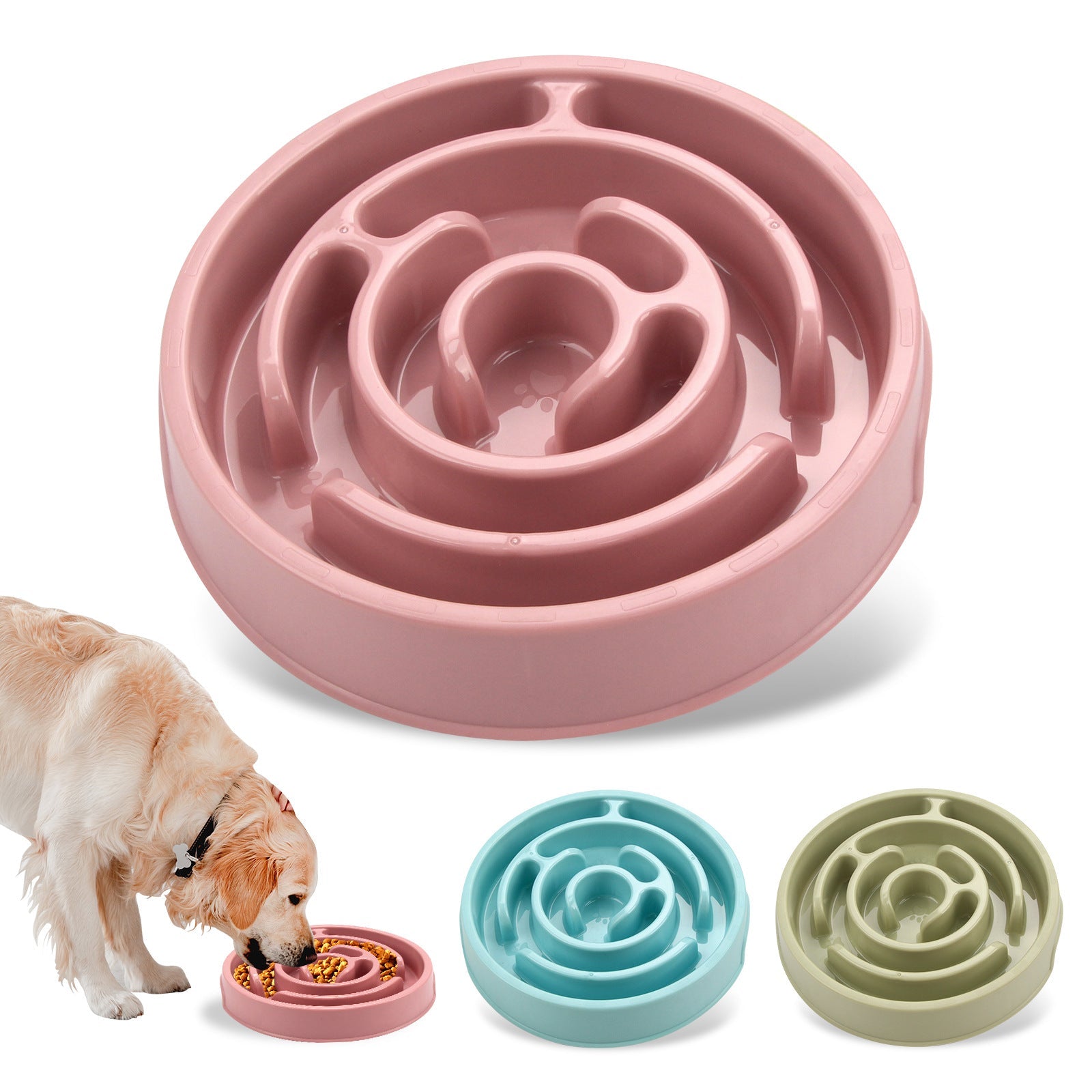 KFX-2769213 Slow Feed Pet Bowl with Neck Protection - Lightweight Anti-Choke Design in Multiple Colors