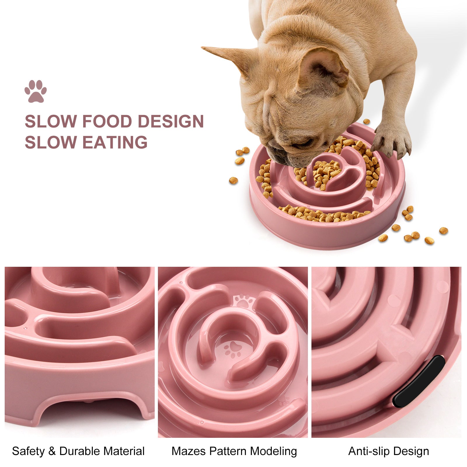 KFX-2769213 Slow Feed Pet Bowl with Neck Protection - Lightweight Anti-Choke Design in Multiple Colors