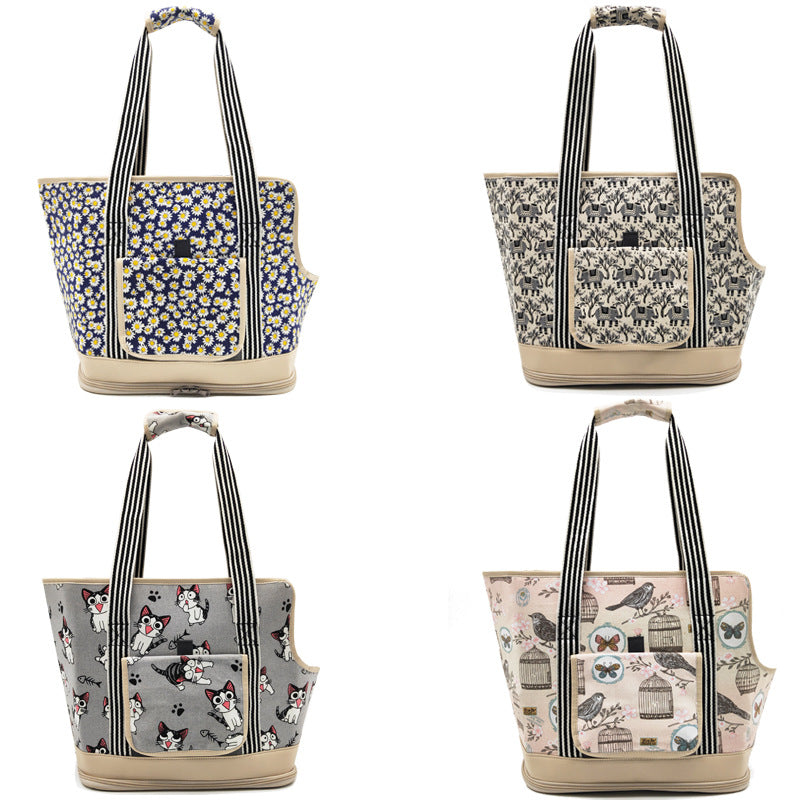KFX-2771261 Portable Cat and Dog Travel Shoulder Bag with Breathable Mesh and Cartoon Design