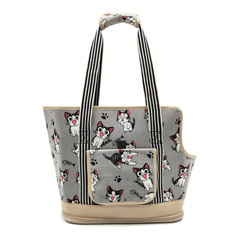 KFX-2771261 Portable Cat and Dog Travel Shoulder Bag with Breathable Mesh and Cartoon Design