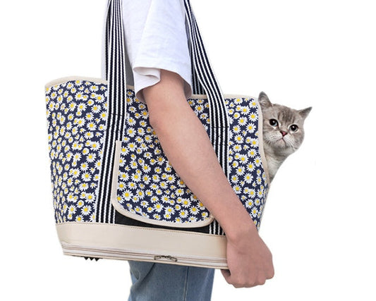 KFX-2771261 Portable Cat and Dog Travel Shoulder Bag with Breathable Mesh and Cartoon Design