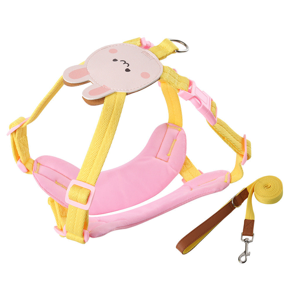 KFX-2774077 Small Dog Chest Strap with Traction Rope - Available in Pink, Beige, Yellow, and Blue. Sizes S, M, L.