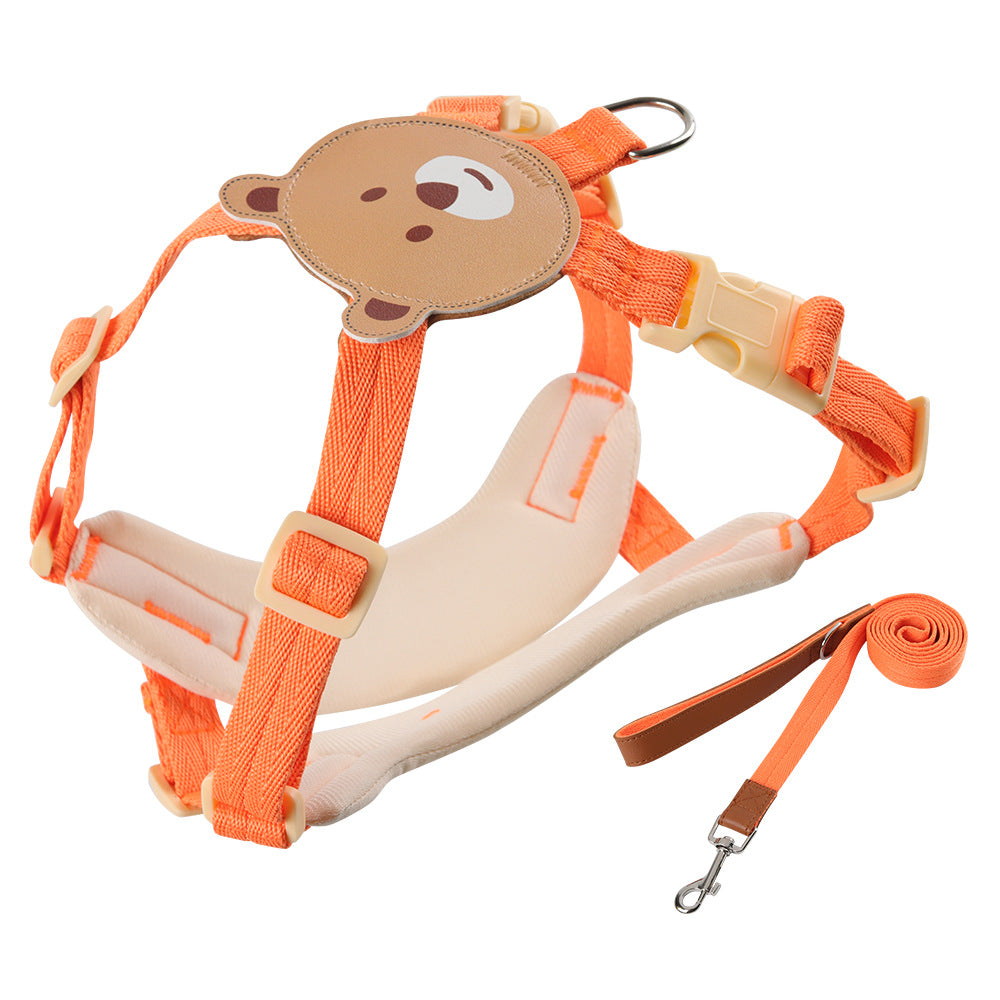 KFX-2774077 Small Dog Chest Strap with Traction Rope - Available in Pink, Beige, Yellow, and Blue. Sizes S, M, L.