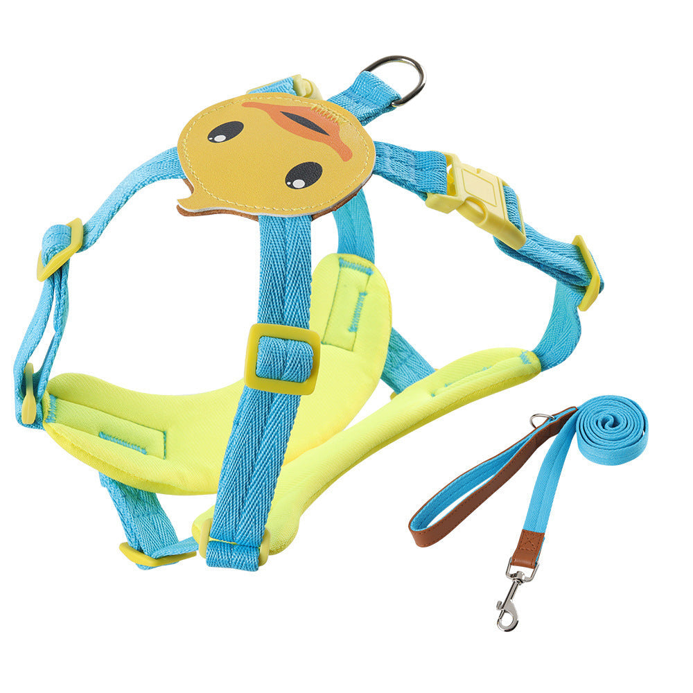 KFX-2774077 Small Dog Chest Strap with Traction Rope - Available in Pink, Beige, Yellow, and Blue. Sizes S, M, L.