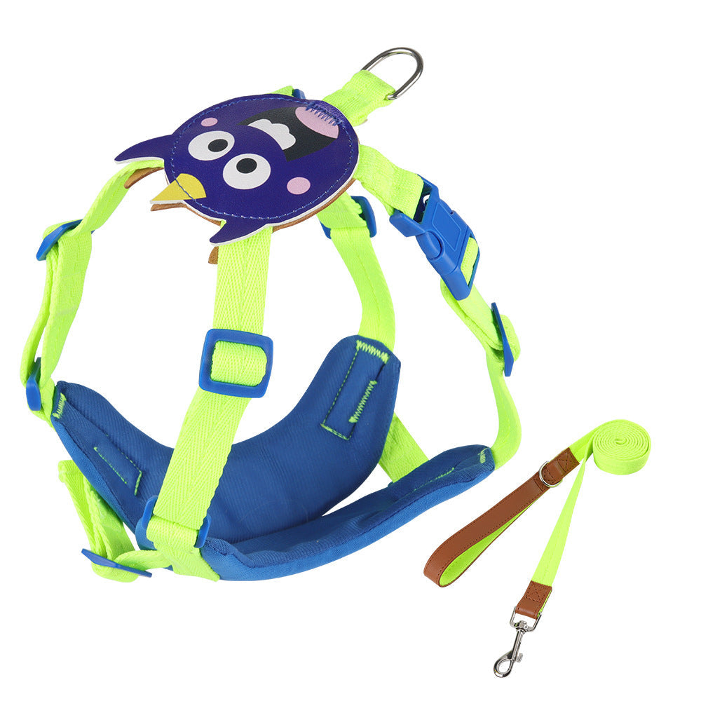 KFX-2774077 Small Dog Chest Strap with Traction Rope - Available in Pink, Beige, Yellow, and Blue. Sizes S, M, L.