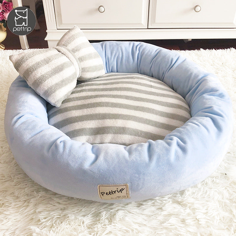 KFX-2774845 Cozy Crystal Velvet Round Pet Kennel with Pillow - Available in Blue, Pink, Purple