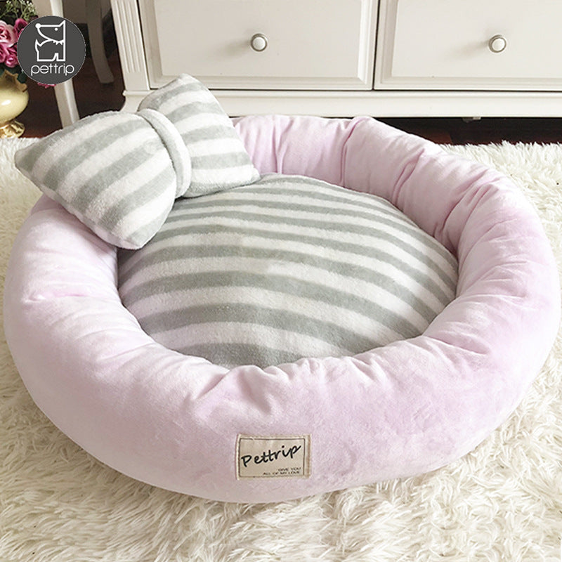 KFX-2774845 Cozy Crystal Velvet Round Pet Kennel with Pillow - Available in Blue, Pink, Purple