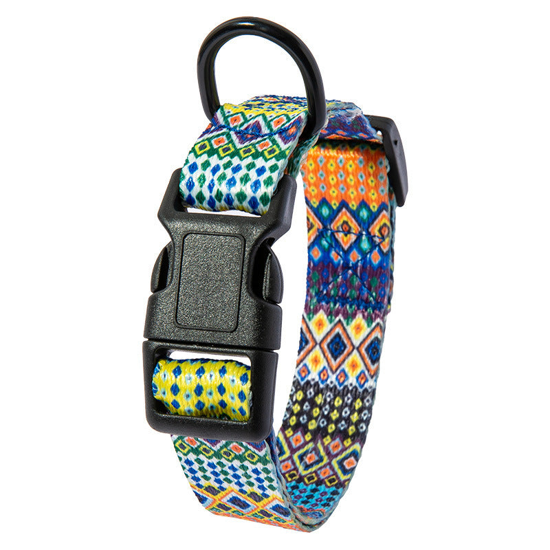 KFX-2776765 Bohemian Striped Small Dog Pet Collar - Casual Polyester Design in Multiple Sizes