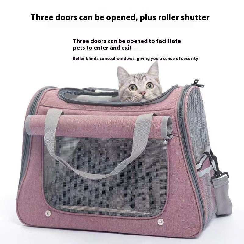 KFX-2777021 Breathable Portable Cat Carrier Bag with Large 35L Capacity in Pink and Gray