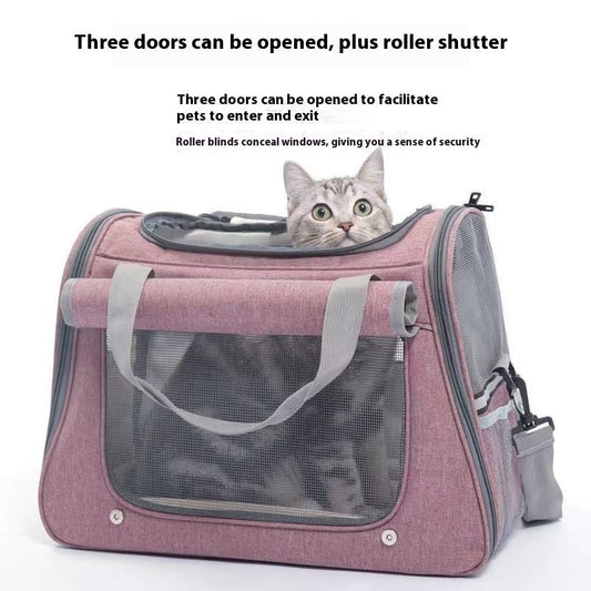 KFX-2777021 Breathable Portable Cat Carrier Bag with Large 35L Capacity in Pink and Gray