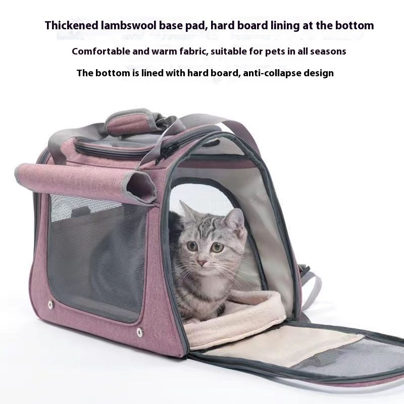 KFX-2777021 Breathable Portable Cat Carrier Bag with Large 35L Capacity in Pink and Gray