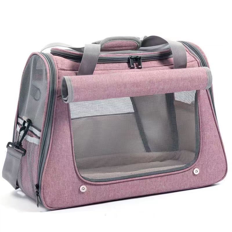 KFX-2777021 Breathable Portable Cat Carrier Bag with Large 35L Capacity in Pink and Gray